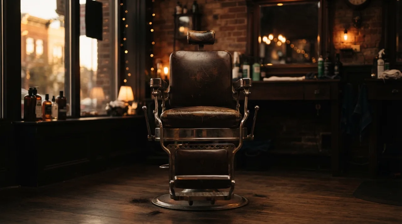 The barber's chair, empty and ready
