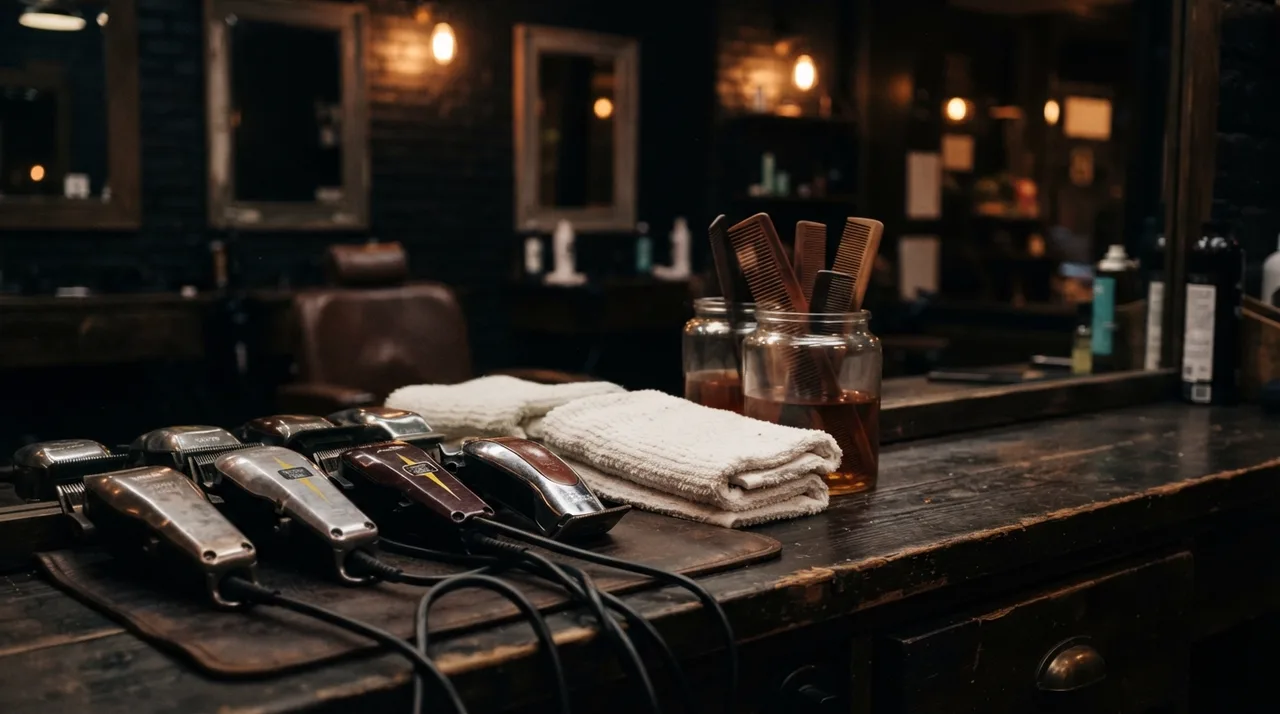 Clippers and combs laid out on the counter
